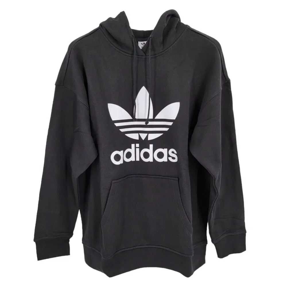Adidas Originals Hoodie Womens Large Black White Trefoil Pullover Sweatshirt NEW - Picture 8 of 16